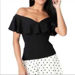 Free People Tula Off Shoulder Black Flounce